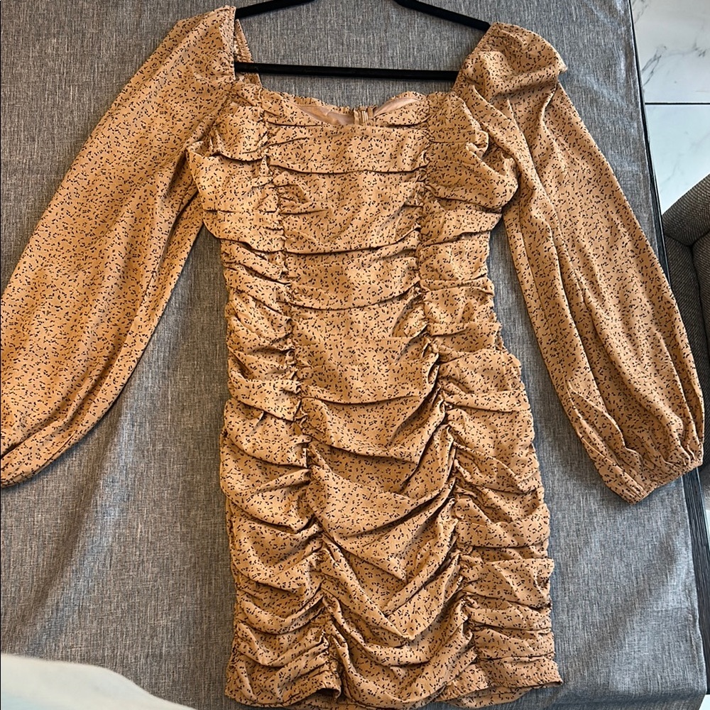 Elegant Ruched Tan Dress